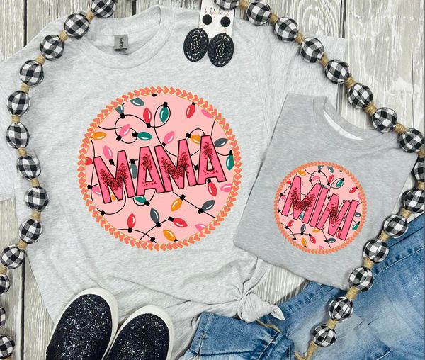 Mama and Mini Pink Light Bulb Ash Grey Tee