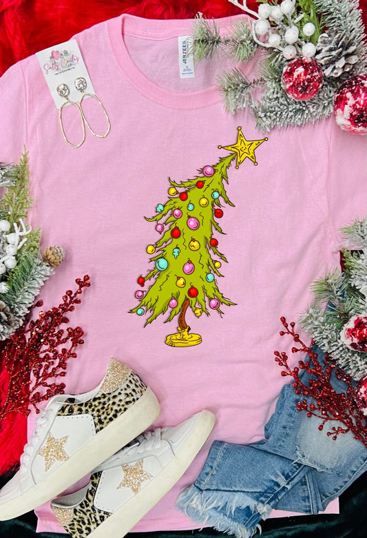 Sad Christmas Tree Baby Pink Tee