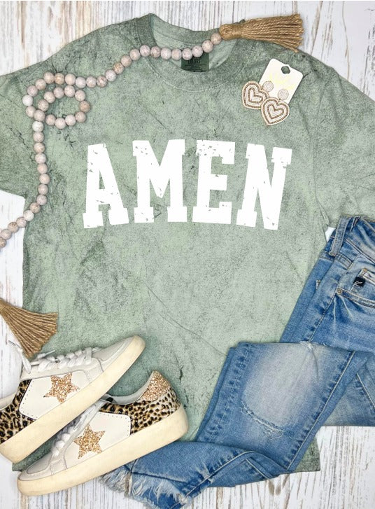 *DTG* White AMEN Forest Green Colorblast Comfort Color