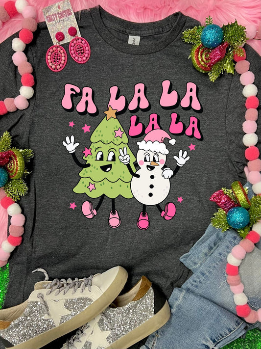 *DTG* Fa La La Neon Tree and Snowman Dark Grey Tee