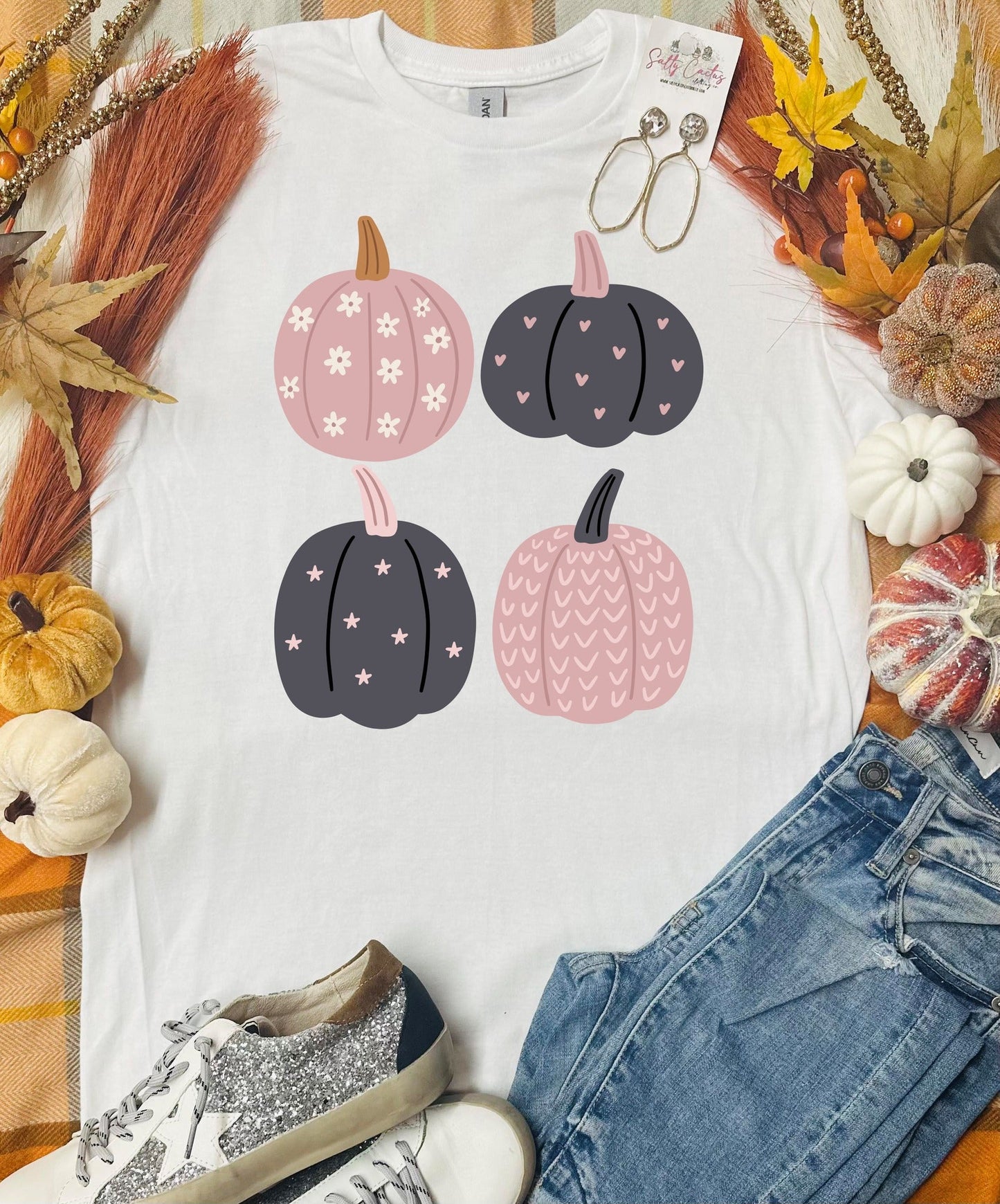 Pastel Groovy Pumpkins White Tee