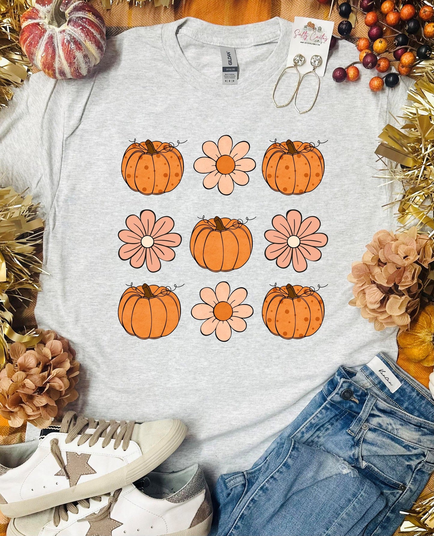 Floral Pumpkin Ash Grey Tee