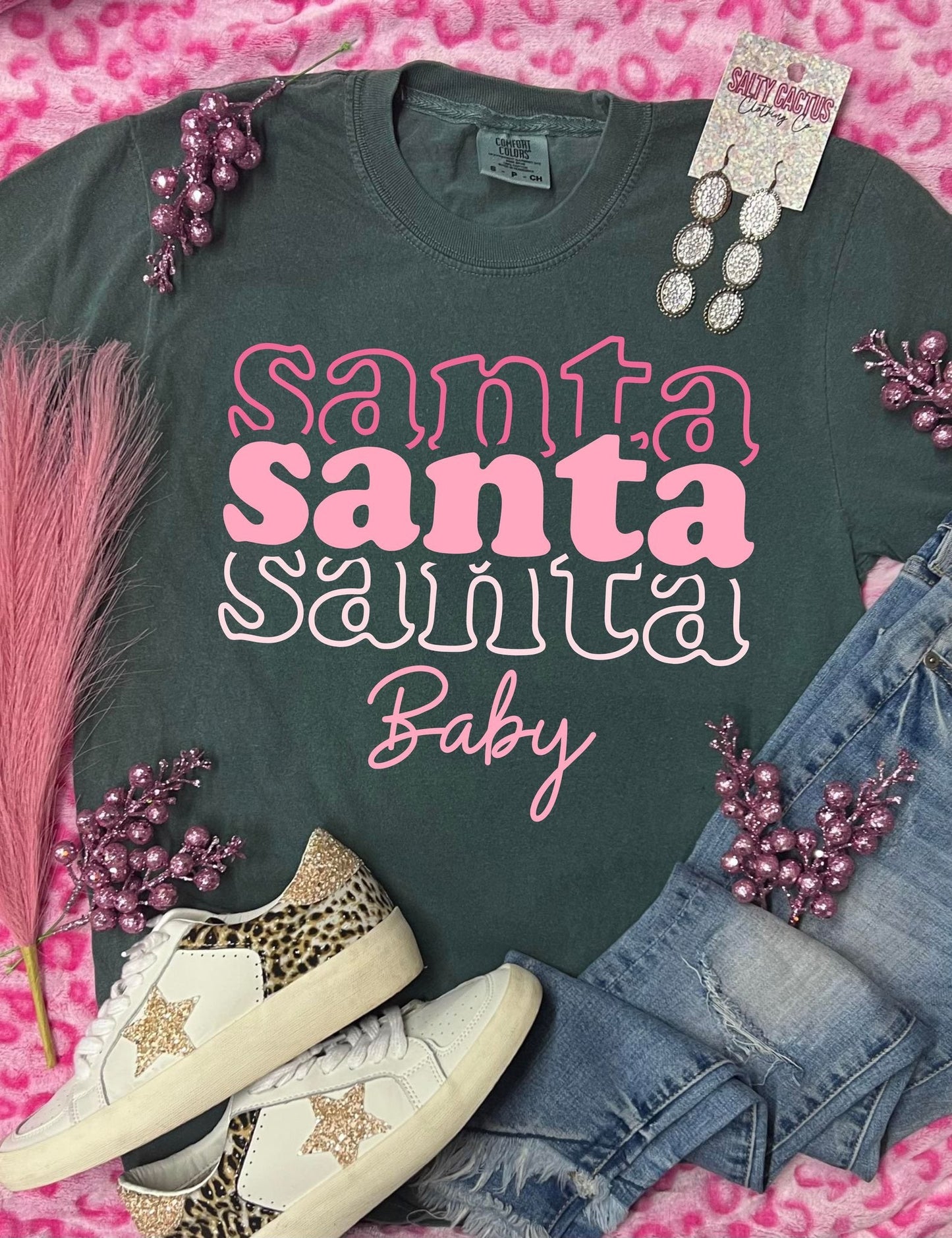 *DTG* Outline Santa Santa Baby Blue Spruce Comfort Color Tee