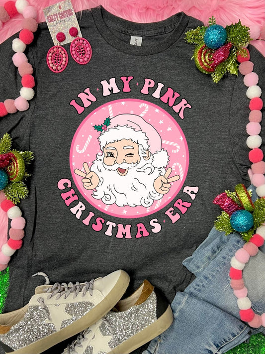 *DTG* In My Pink Christmas Era Dark Grey Tee