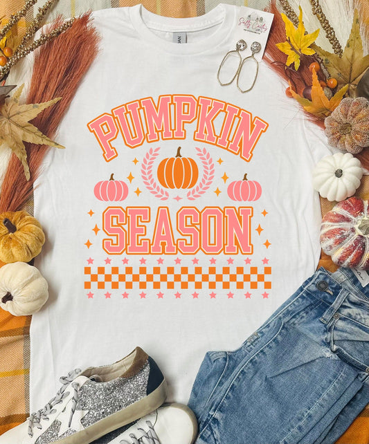 Pumpkin Season Checkered White Tee