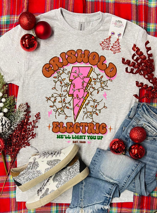 Pink Griswold Lights Ash Grey Tee