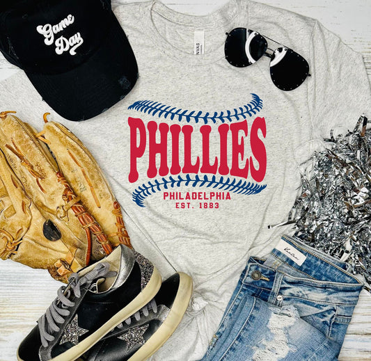 Phillies Baseball Seams Ash Grey Tee