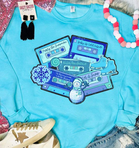 *DTG* Icy Blue Cassett Tapes Scuba Blue Sweatshirt