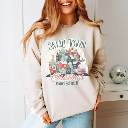 *DTG* Small Town Christmas Custom Sandstone Sweatshirt