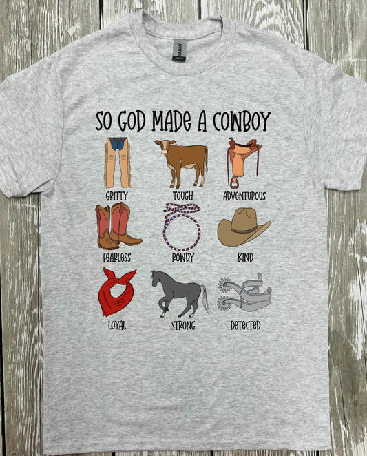 So God Made a Cowboy Ash Grey Tee