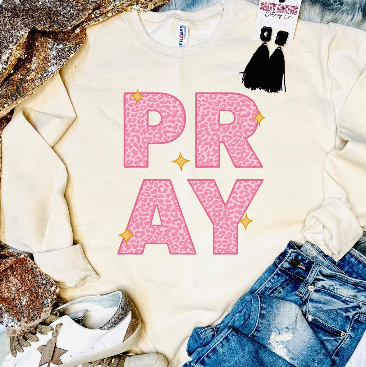 Pray Pink Leopard Sandstone Sweatshirt