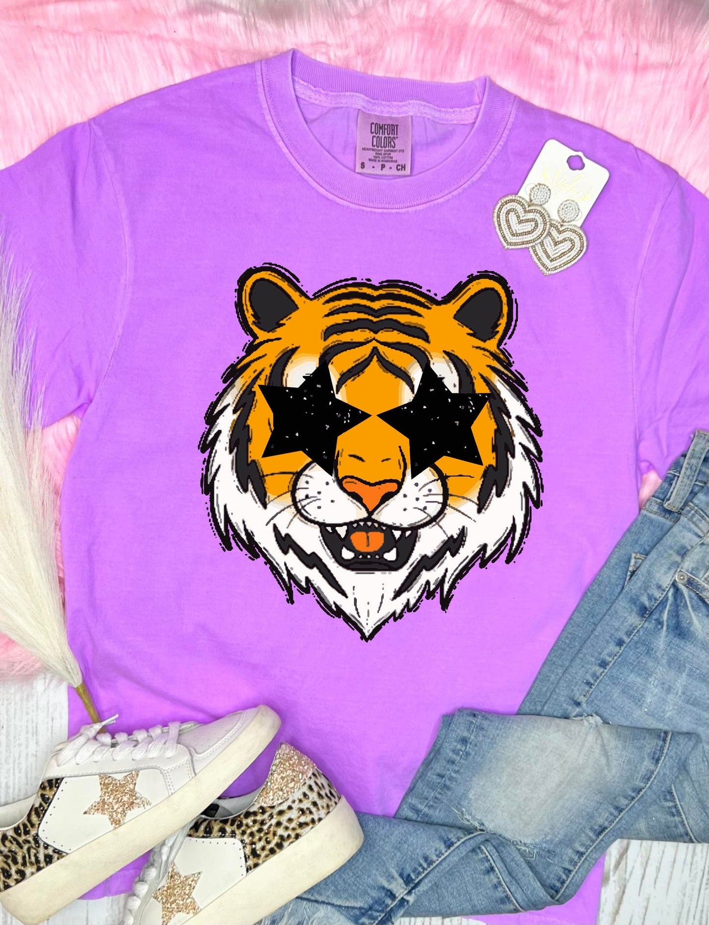 *DTG*  Boujee Tiger Neon Violet Comfort Color Tee