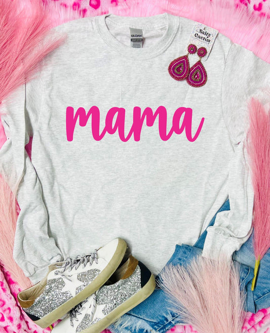 Pink Cursive Custom Name Long Sleeve Ash Grey