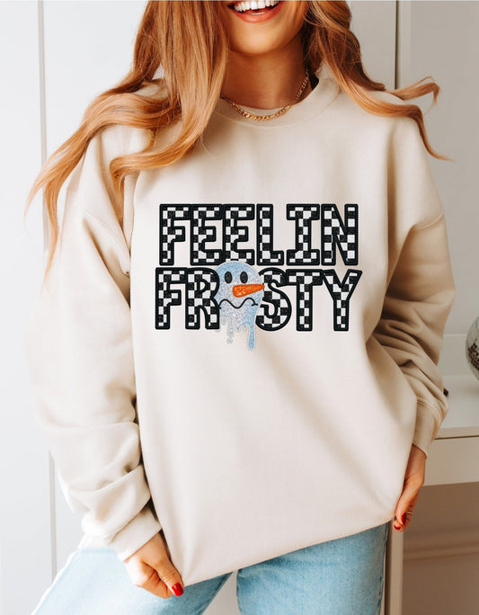 *DTG* Feelin Frosty Sequin Tan Sweatshirt