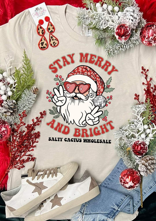 Stay Merry Santa Logo Tan Tee