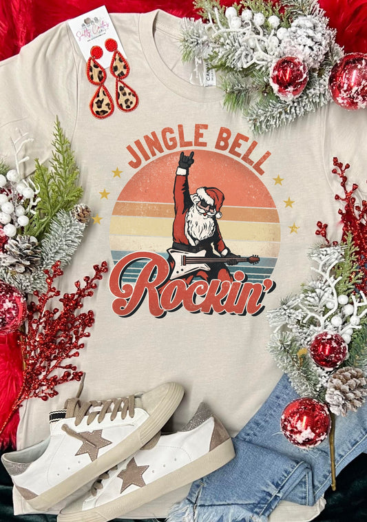 Jingle Bell Rockin Santa Tan Tee