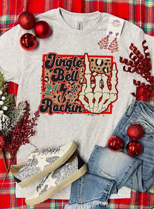 Leopard Jingle Bell Rockin Grey Tee