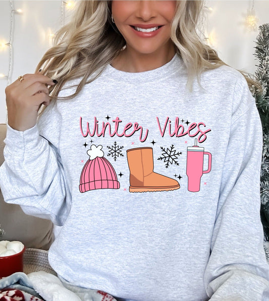 Winter Vibes Design Ash Grey Sweatshirt