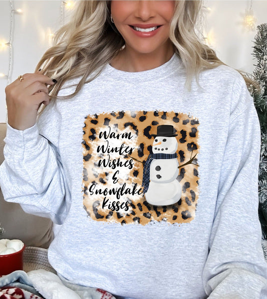 Snowman Warm Winter Wishes Leopard Ash Grey Sweatshirt