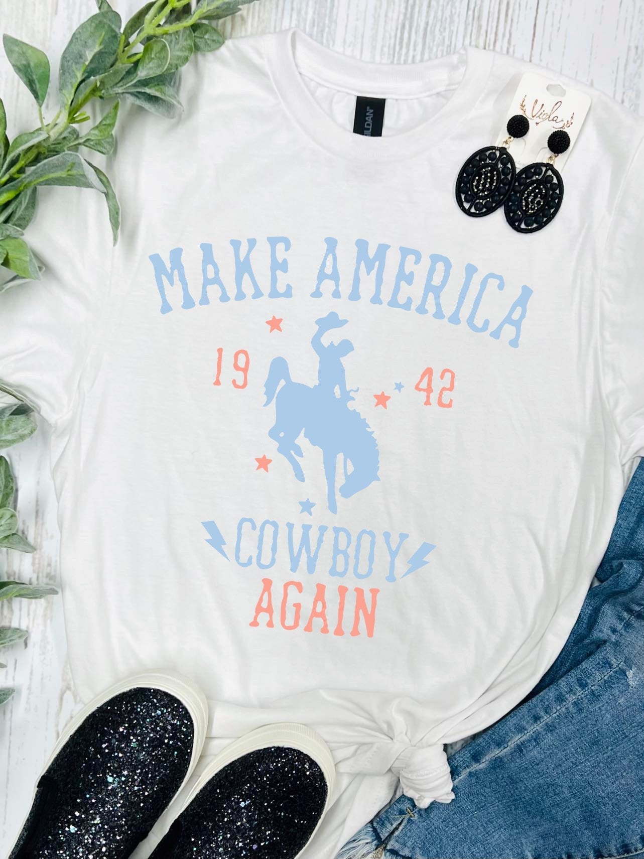 Make America Cowboy Again Retro White Tee