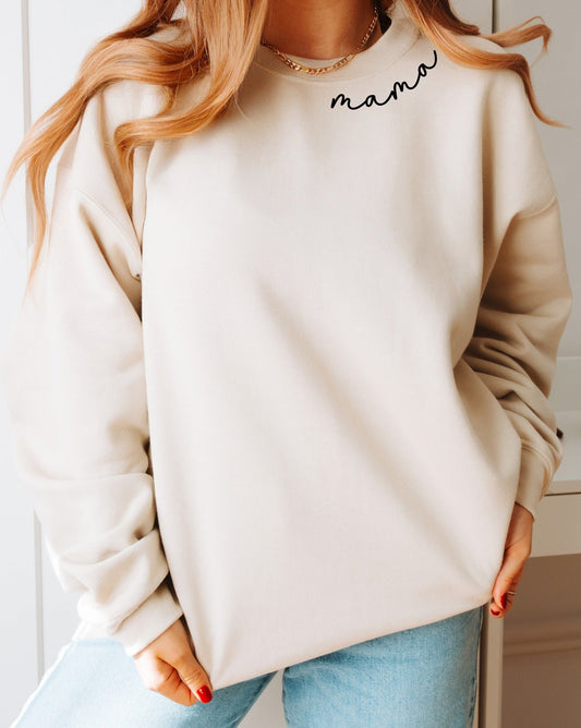 Mama Cursive Neck Tan Sweatshirt