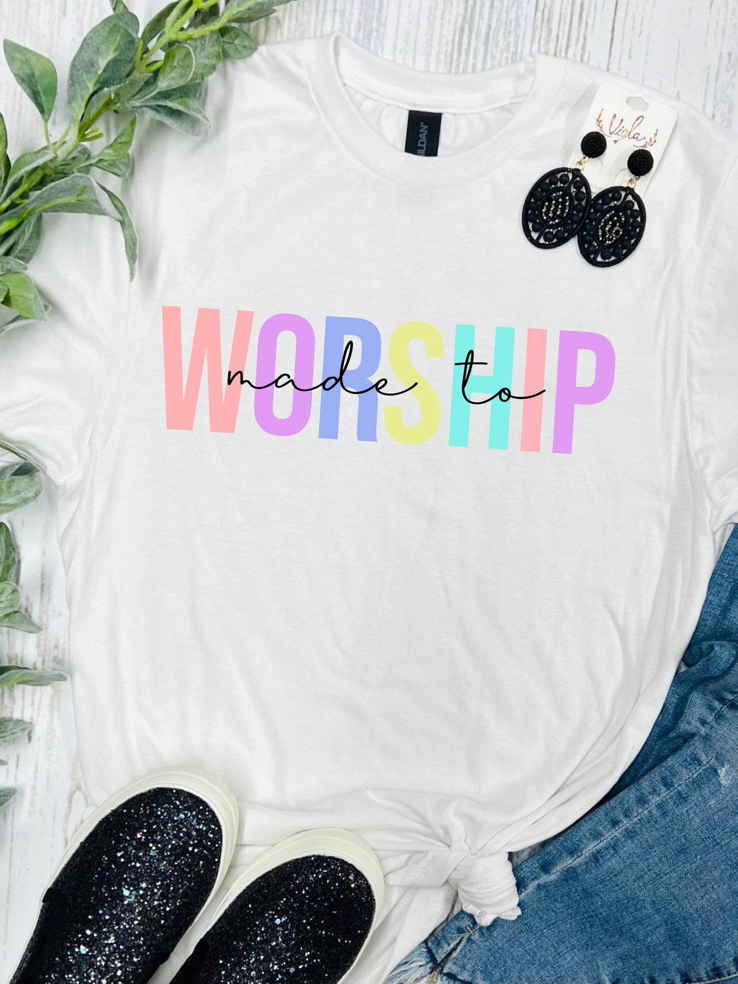 Made To Worship Colorful White Tee