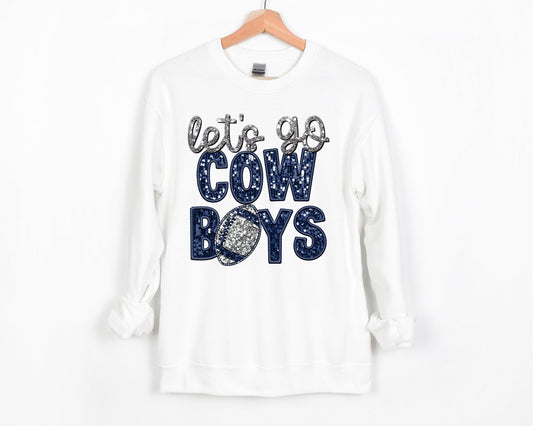 Let's Go Cowboys Glitter White Sweatshirt