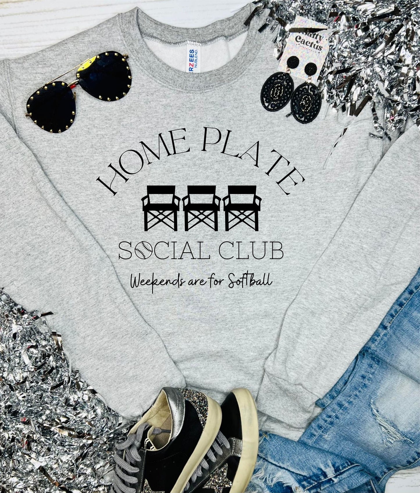 Home Plate Social Club Softball Ash Grey Sweatshirt