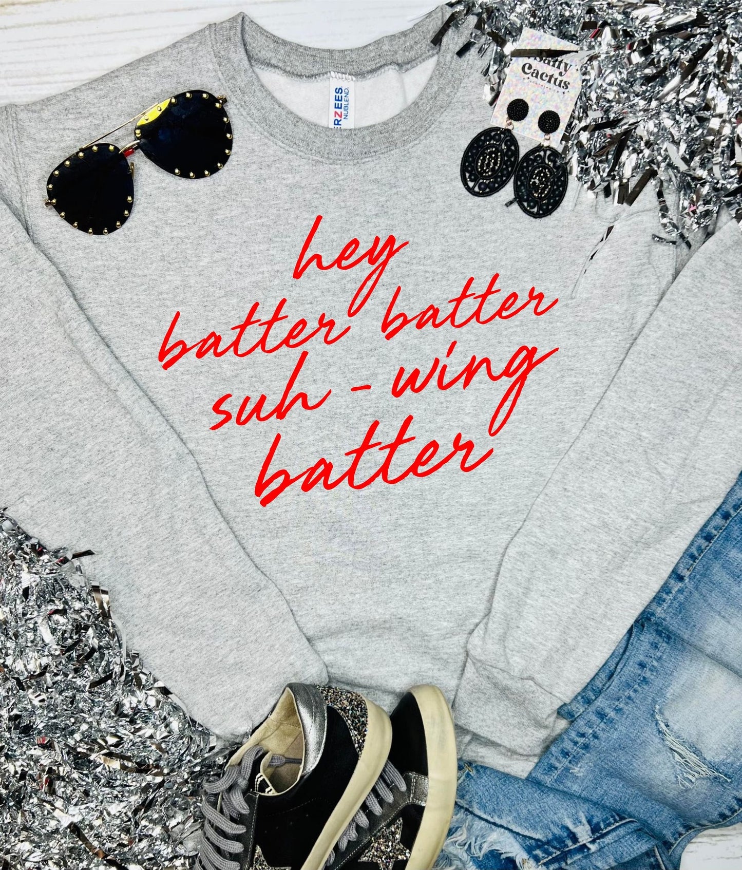 Hey Batter Batter Suh-Sing Batter Ash Grey Sweatshirt