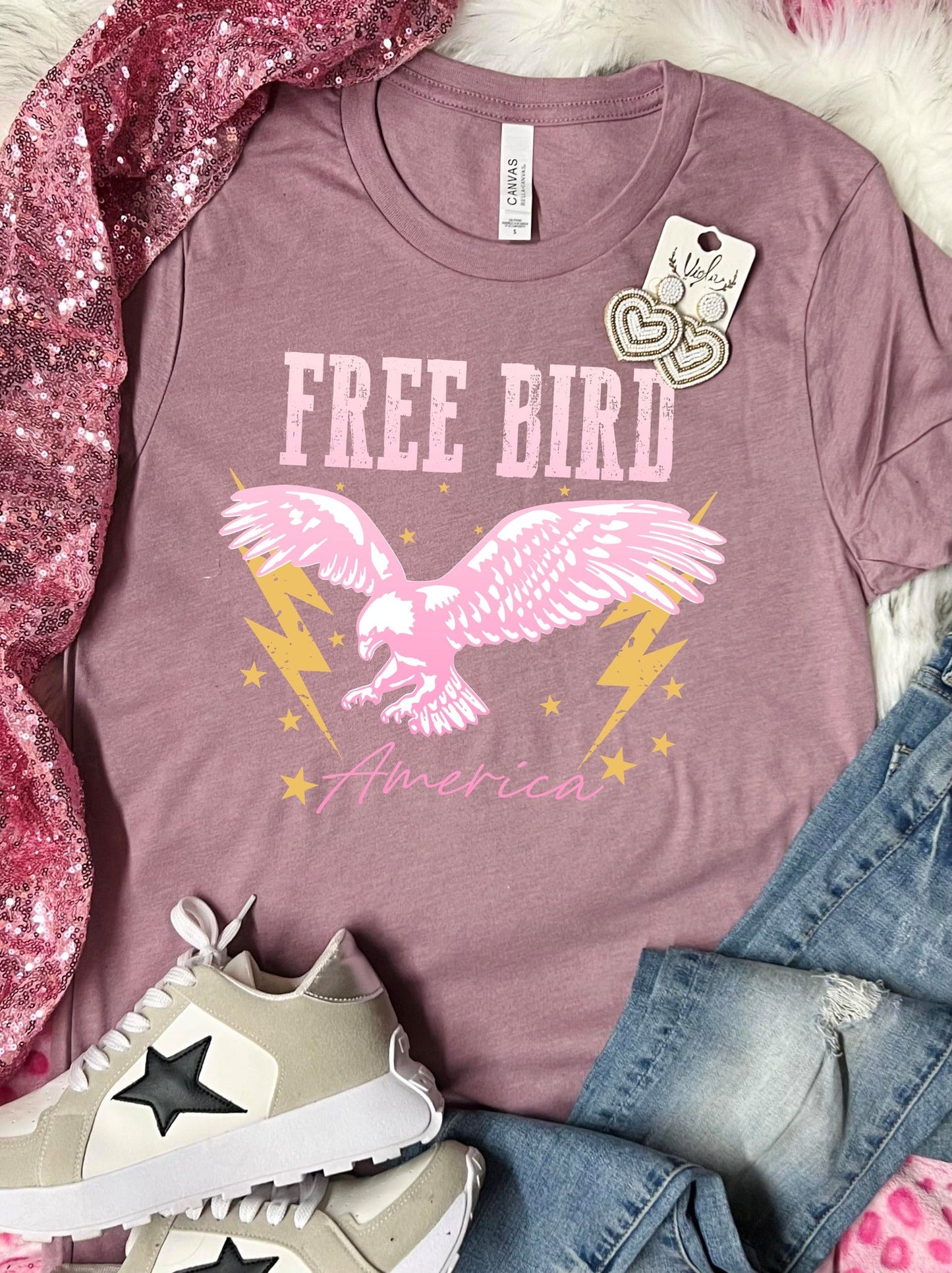 *DTF* Free Bird America Pink Aztec Heather Orchid Bella