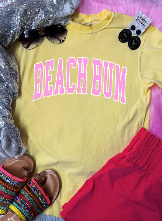 *DTF* Beach Bum Pink Distressed Butter Yellow Comfort Color