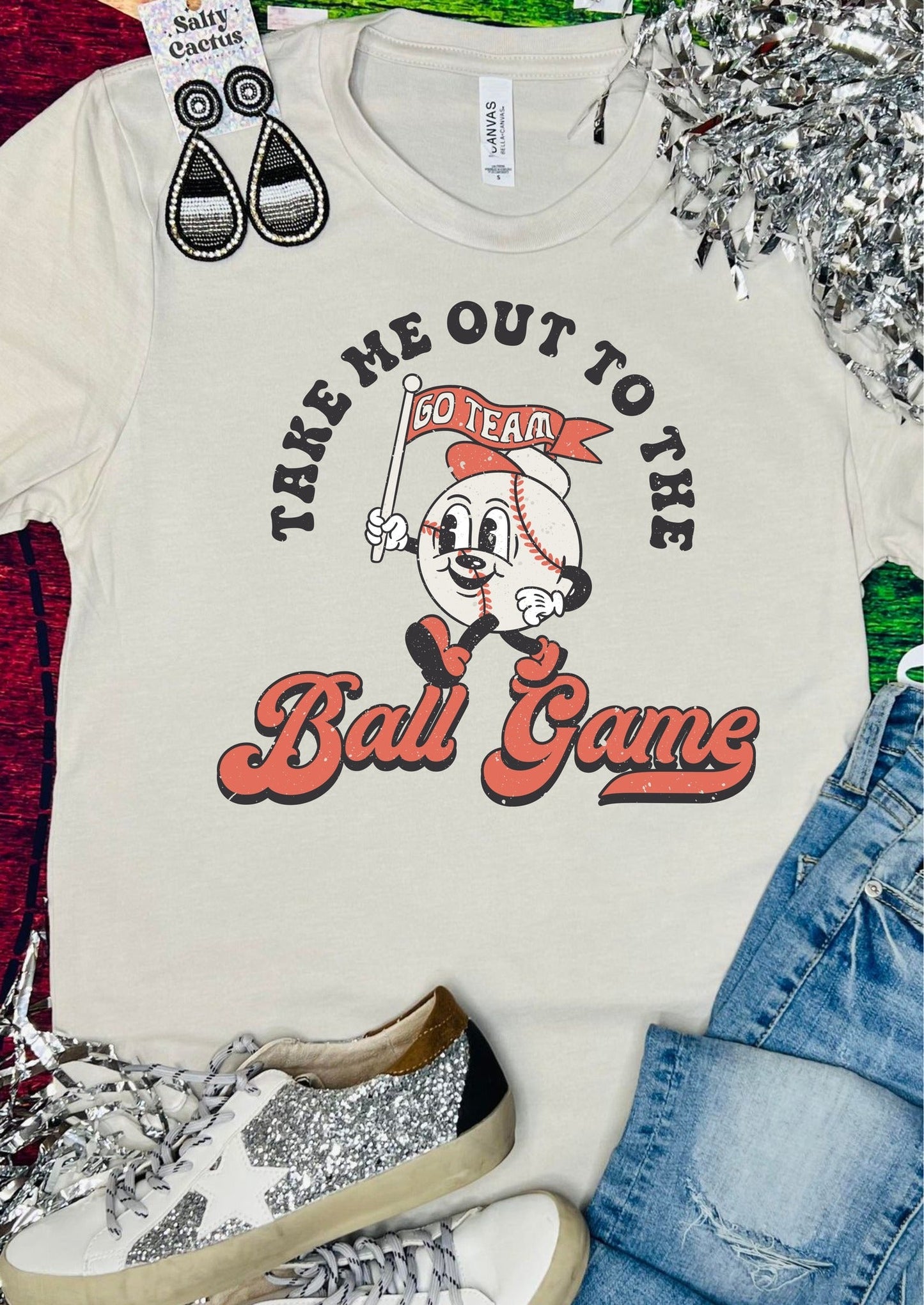 Take Me Out To The Ballgame Go Team Tan Tee