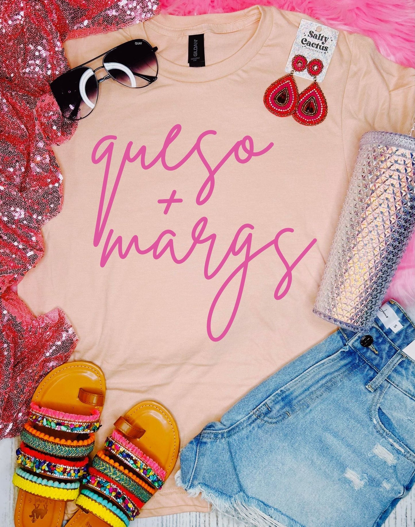 Queso & Margs Peach Tee