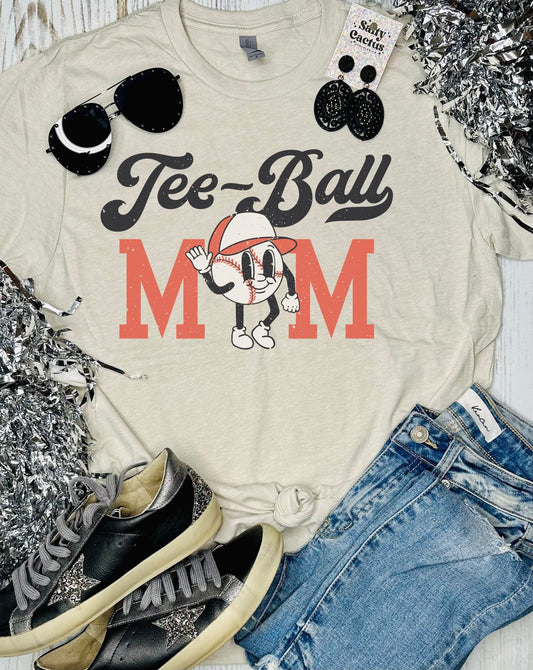 Tee-Ball Mom Retro Smiley Tan Tee