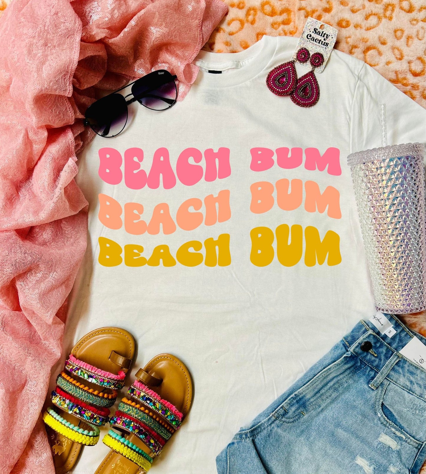 Beach Bum Colorful White Tee