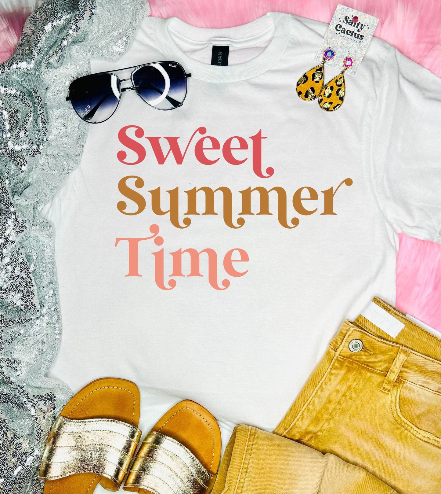 Sweet Summer Time Tri Color White Tee