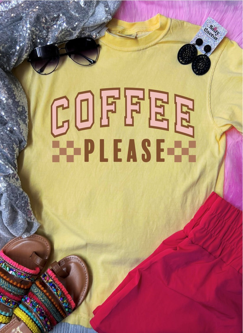 *DTF* Coffee Please Checkered Butter Comfort Color