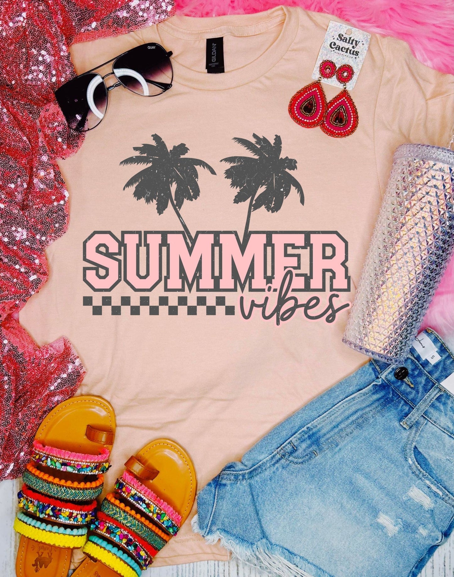 Summer Vibes Palm Peach Tee