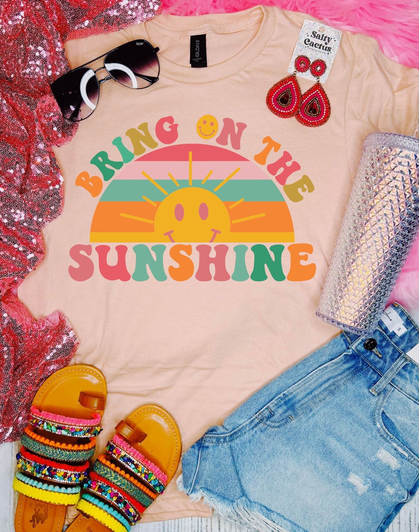 Bring On The Sunshine Retro Peach Tee