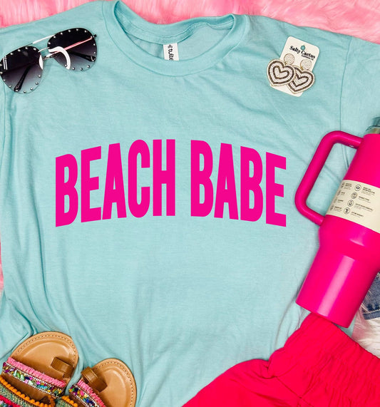 Beach Babe Pink Distressed Aqua Tee