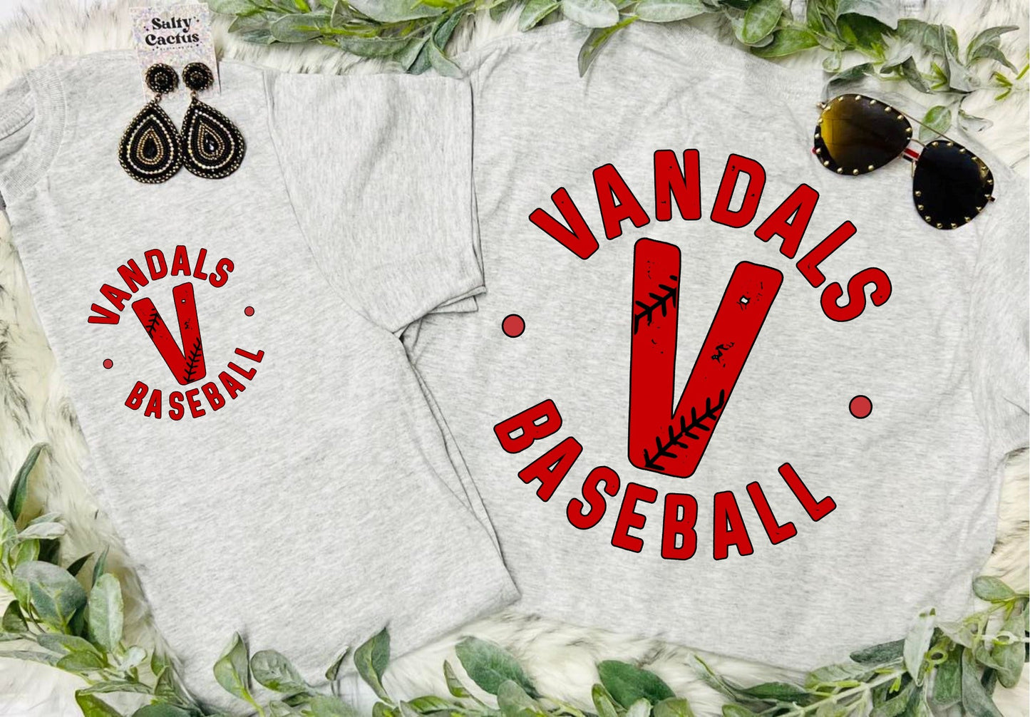 BASEBALL Mascot Big Letter Front Pocket & Big On Back Design Ash Grey Tee