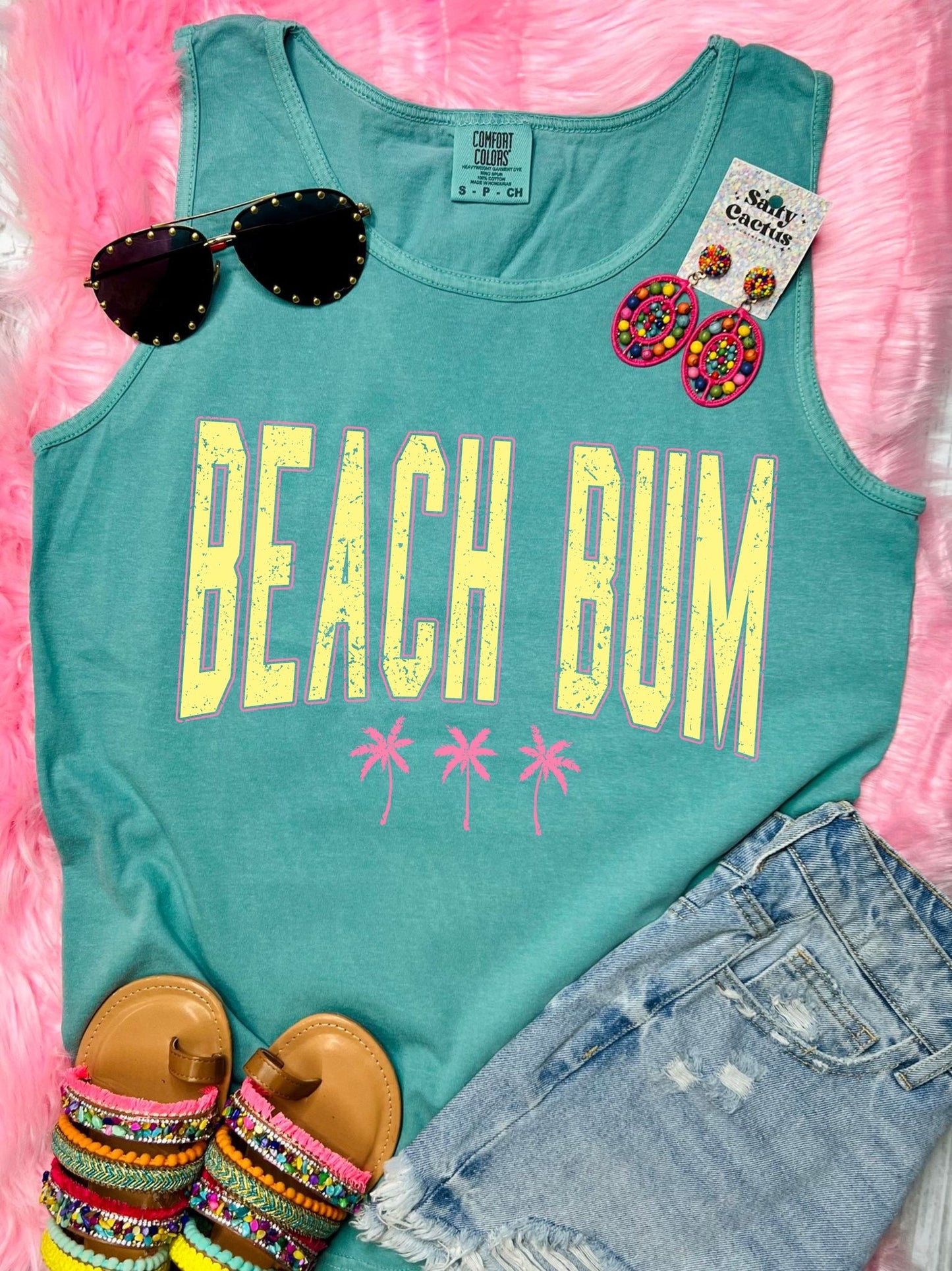 *DTF* Beach Bum Yellow Design Seafoam Comfort Color Tank