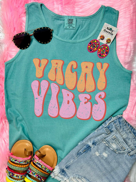 *DTF* Vacay Vibes Orange and Pink Seafoam Comfort Color Tank