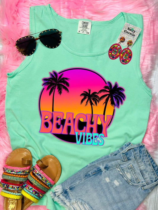 *DTF* Beachy Vibes Mint Comfort Color Tank