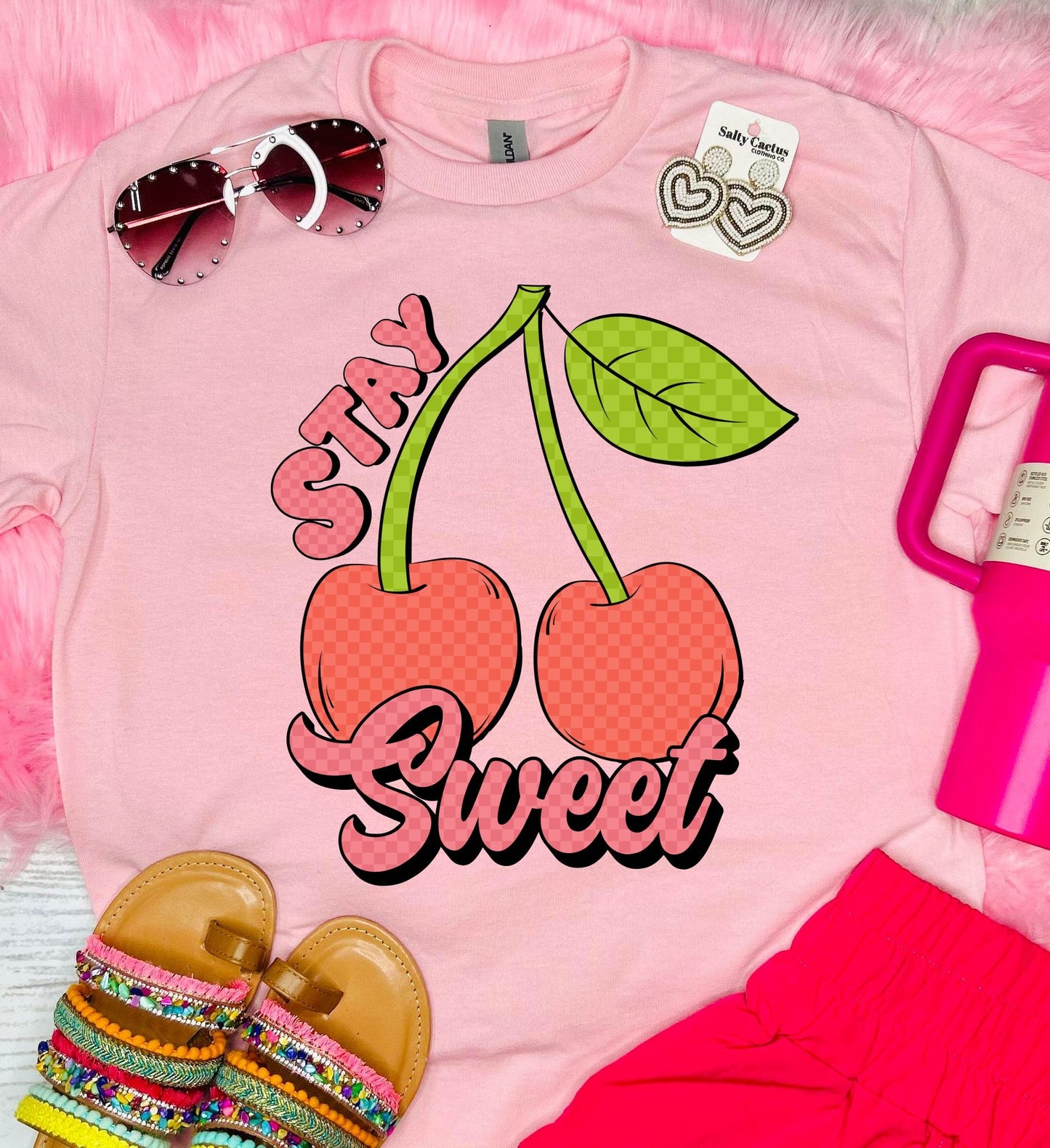 Stay Sweet Cherries Baby Pink Tee