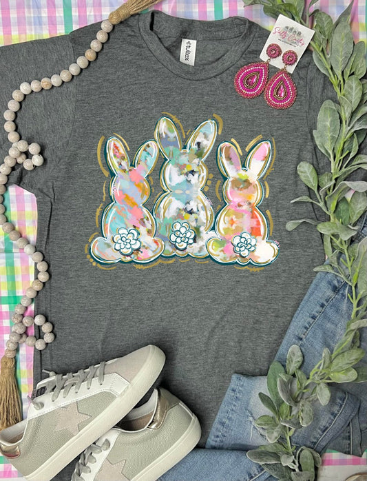 *DTF* Easter Pastel 3 Bunnies Tultex Grey