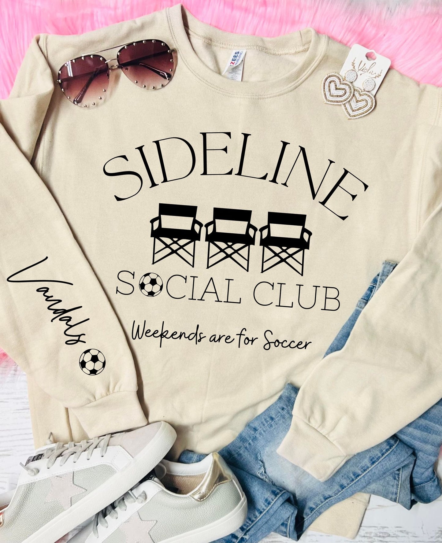 *Customizable* Sideline Social Club Soccer Tan Sweatshirt