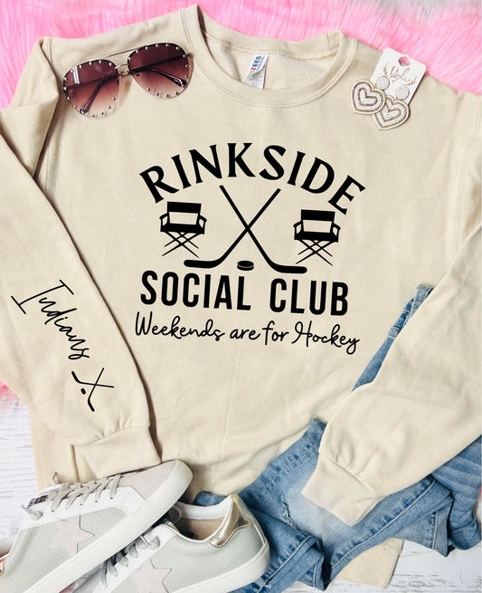 *Customizable* Rink Side Social Club Weekends Are For Hockey Tan Sweatshirt