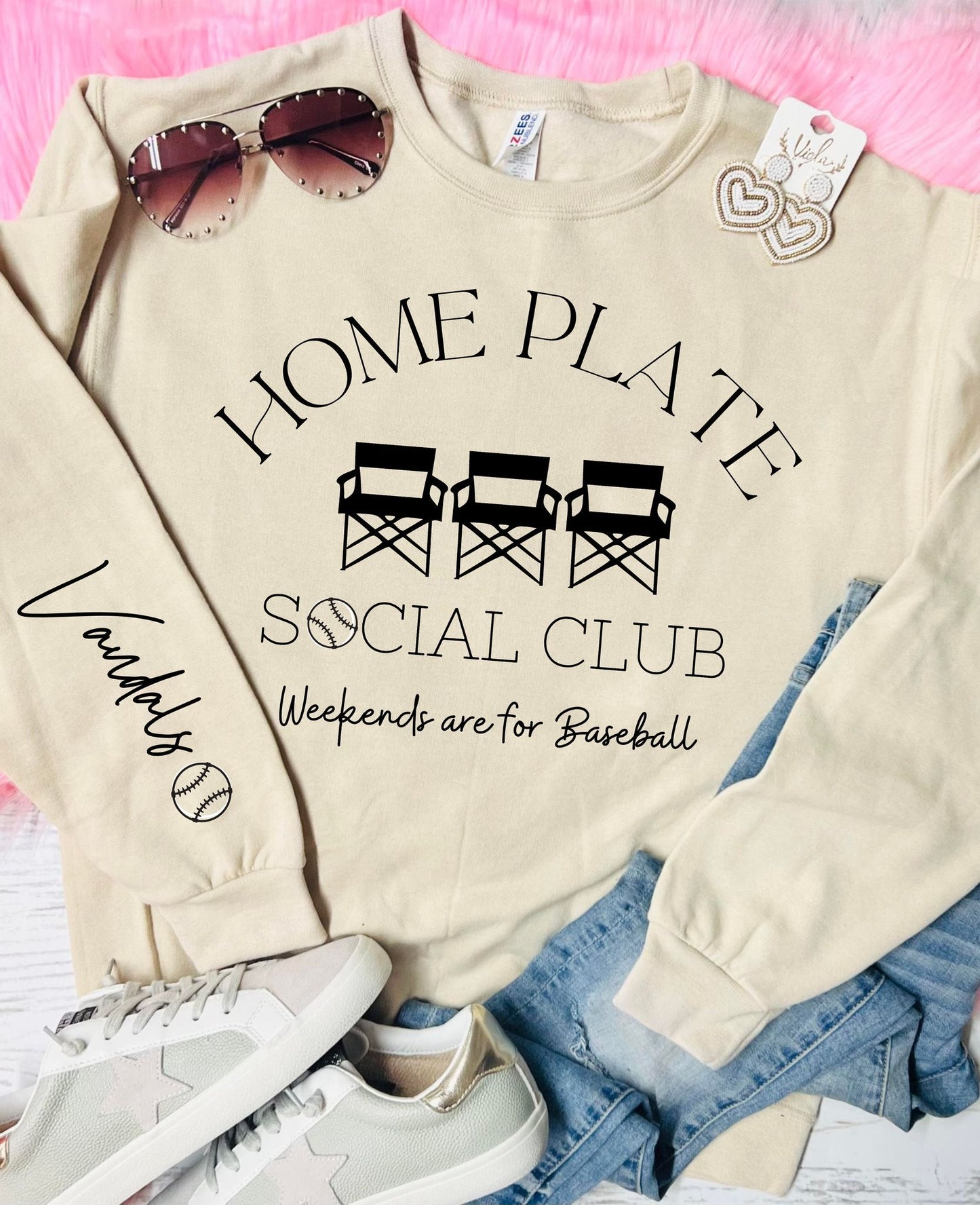 *Customizable* Home Plate Social Club Baseball Tan Sweatshirt