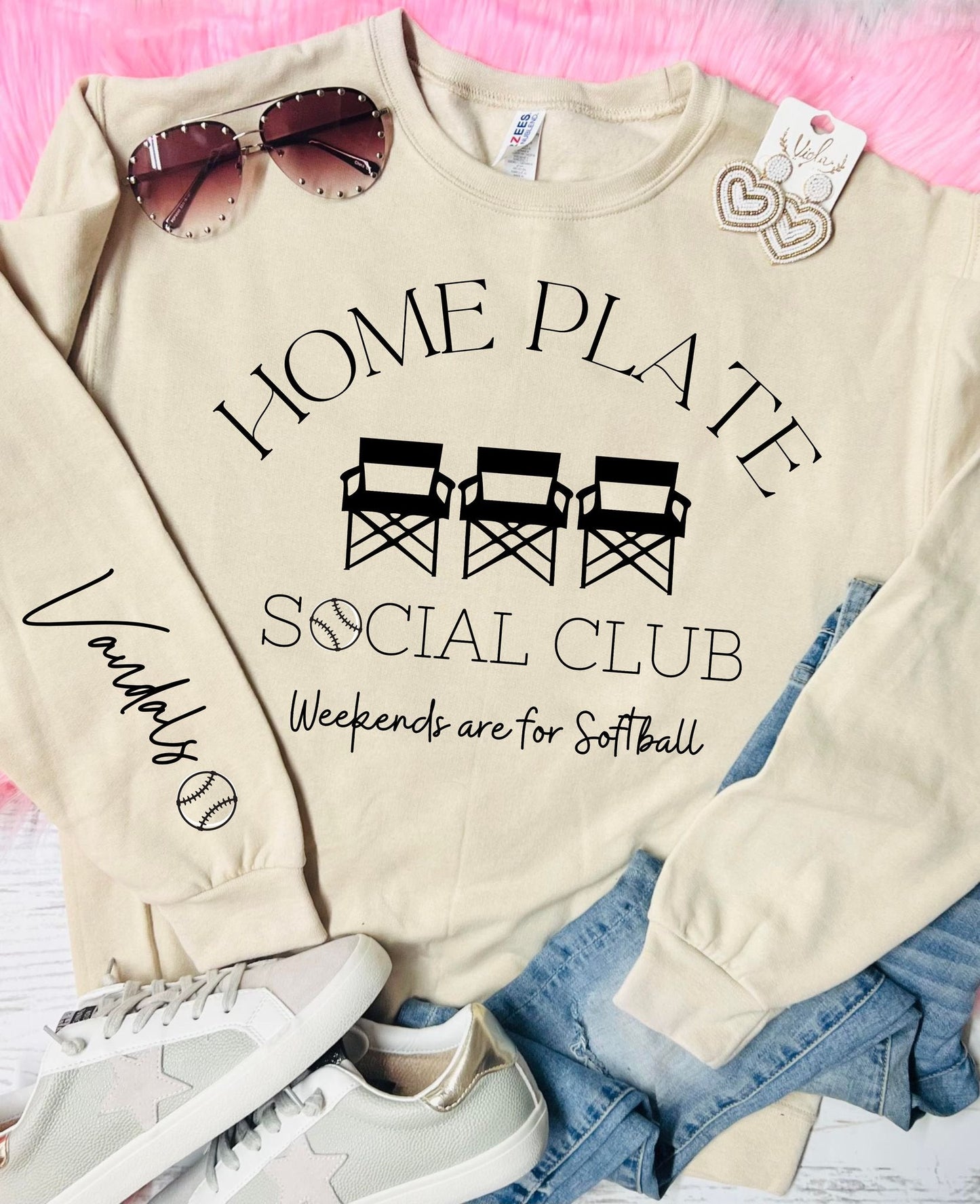 *Customizable* Home Plate Social Club Softball Tan Sweatshirt